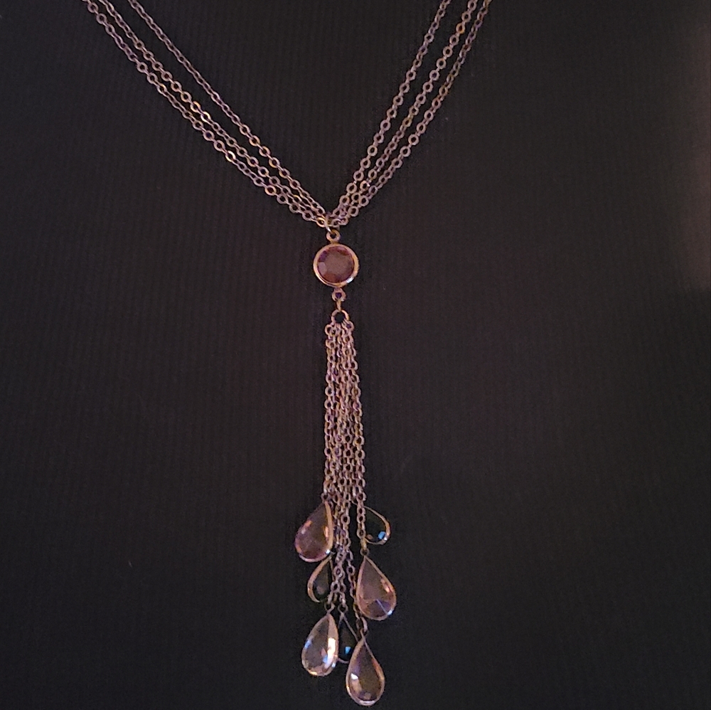 Pewter tone necklace with black, light gray and clear beads